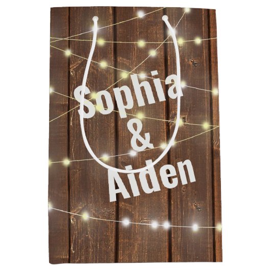 名前結婚付きの木材の照明 ミディアムペーパーバッグ (正面)
