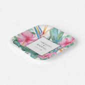 名前結婚付きトロピカルの水彩フローラ ペーパープレート (傾斜あり)