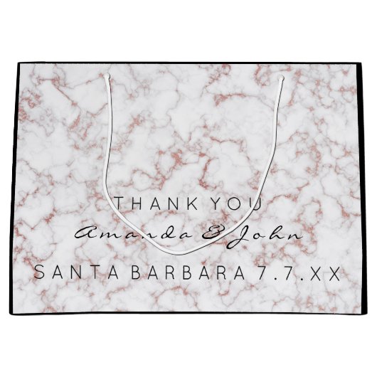 名前結婚式の引き出物サンキューマーブルホワイトピンクロス ラージペーパーバッグ (正面)