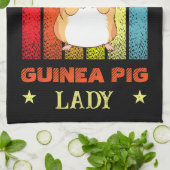 名前編集文字熱狂するGuinea Pig Lady キッチンタオル (折り畳み)