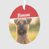 名前縁ど付きテリア写真ホリデークリスマス オーナメント (正面)