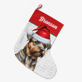 名前縁ど付きChristmas Terrier背景 ラージクリスマスストッキング