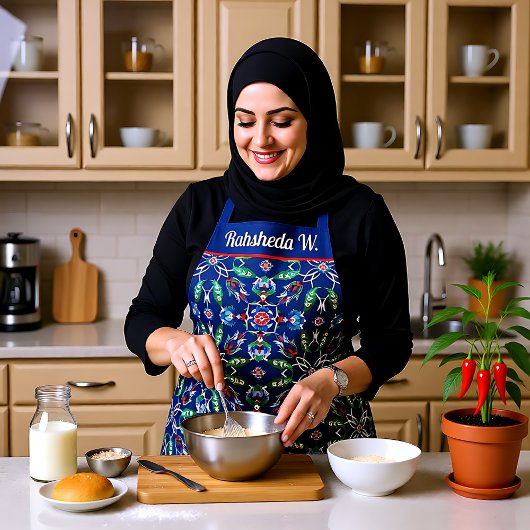 名前💙美しい青いイズニクのトルコのタイル エプロン