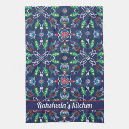 名前💙美しい青いイズニクのトルコのタイル キッチンタオル