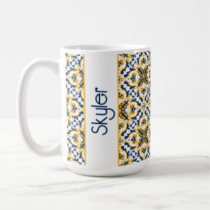 名前💙💛美しい青と黄色のアズレジョス コーヒーマグカップ