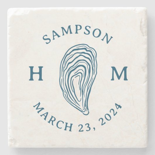 名前航海の付きオイスターシェルモノグラム ストーンコースター (正面)