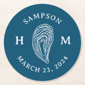 名前航海の付きオイスターシェルモノグラム ラウンドペーパーコースター (正面)