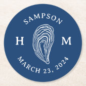 名前航海の付きオイスターシェルモノグラム ラウンドペーパーコースター (正面)