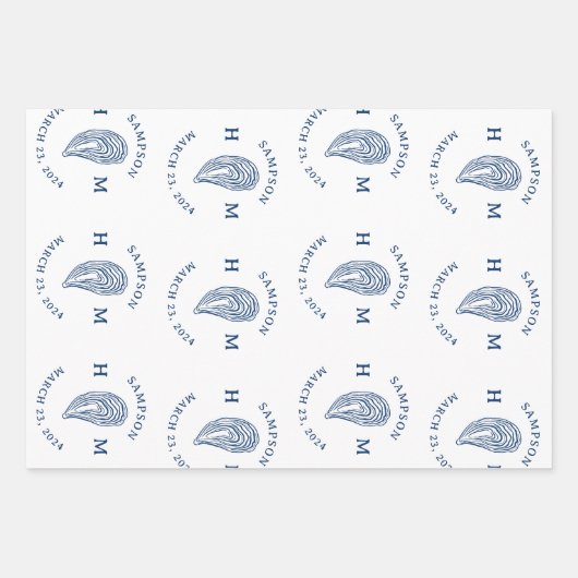 名前航海の付きオイスターシェルモノグラム ラッピングペーパーシート (正面)