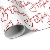 名前赤いハートパターンタイポグラフィ ラッピングペーパー (ロールコーナー)