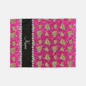 名前金ゴールドダイヤモンドネオンホットピンクグリッター フリースブランケット (正面(横))