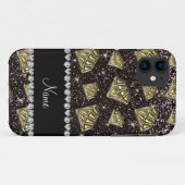 名前金ゴールドダイヤモンドブラックグリッター Case-Mate iPhoneケース (裏面(横))
