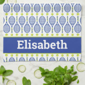 名前💙🎾青、緑、白のテニス🎾パターン キッチンタオル (折り畳み)