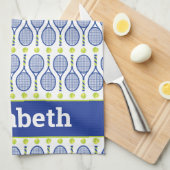 名前💙🎾青、緑、白のテニス🎾パターン キッチンタオル (四つ折り)