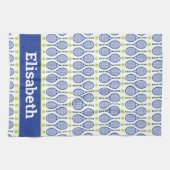 名前💙🎾青、緑、白のテニス🎾パターン キッチンタオル (横)