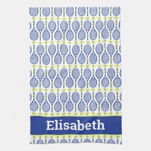 名前💙🎾青、緑、白のテニス🎾パターン キッチンタオル (縦)