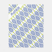 名前💙🎾青、緑、白のテニス🎾パターン フリースブランケット (正面)