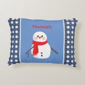 名前魅力的付き青いプレイド雪だるま アクセントクッション (裏面)
