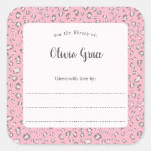名前2のピンクグレーヒョウのフレーム蔵書票 スクエアシール (正面)