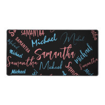 名前2人のカップルパターン モノグラム 青 淡い ピンク