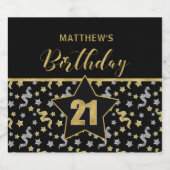 名前21の誕生日紙吹雪テーマで金ゴールドの黒 ビールラベル (シングルラベル)