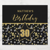 名前30th誕生日紙吹雪テーマで金ゴールドをブラック ビールラベル (シングルラベル)