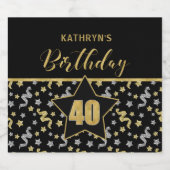 名前40th誕生日紙吹雪テーマで金ゴールドをブラック ビールラベル (シングルラベル)