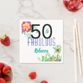名前50と素晴らしい熱帯フローラ50誕生日 スタンダードカクテルナプキン (インサイチュ)