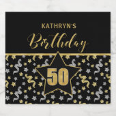名前50番目の誕生日紙吹雪テーマの金ゴールド（黒） ビールラベル (シングルラベル)