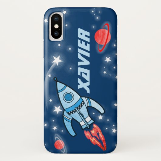 名前6レターロケット宇宙ブルーiphoneケース Case-Mate iPhoneケース (裏面)