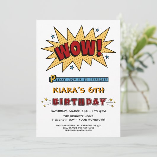 名前6THまたは任意の年齢の誕生日パーティーの招待を追加 招待状 (スタンド正面)