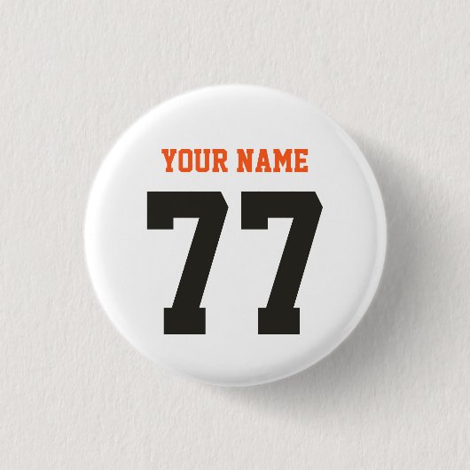 名前77 Sports Jersey Number Black and Orange 缶バッジ (正面)