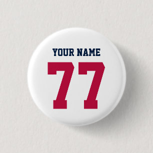 名前77 Sports Jersey Number Blue and Red 缶バッジ