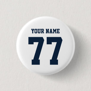 名前77: Sports Jersey Number Navy and White 缶バッジ