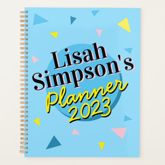 名前80sメンフィス青い黄色のレトロ図形 プランナー手帳 (正面)