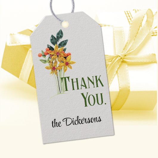 名前、ありがとう、紙クイル花 ギフトタグ