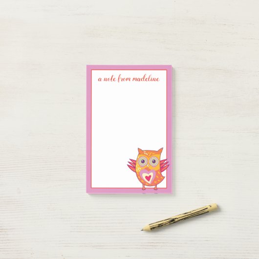 名前 |かわいいカラフルフクロウ ポストイット (デスク上)