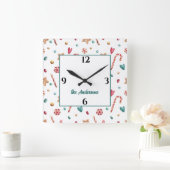 名前, かわいいスイーツ キャンディー&クッキー 10.75インチ スクエア壁時計 (ホーム)
