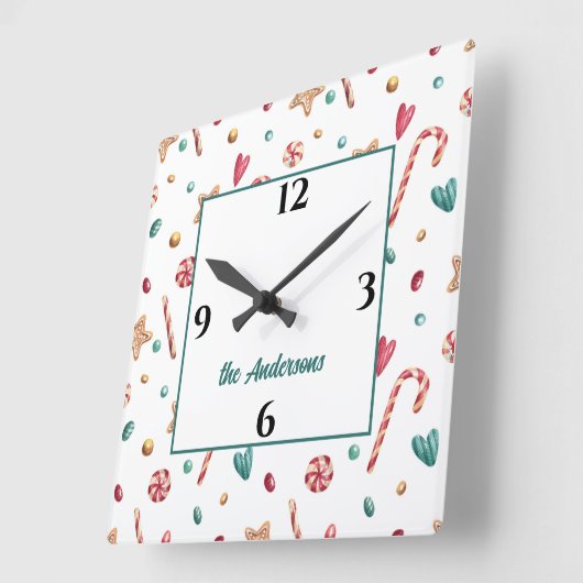 名前, かわいいスイーツ キャンディー&クッキー 10.75インチ スクエア壁時計 (傾斜)