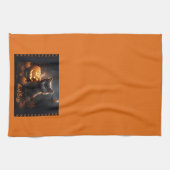 名前、かわいいハロウィーンの子猫、ハロウィーンのカボチャのちょうちん キッチンタオル (横)