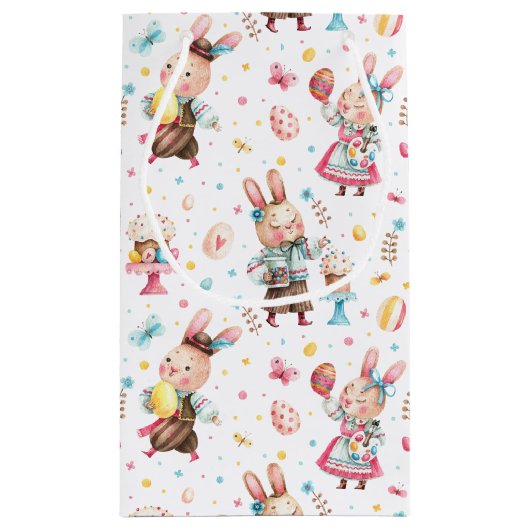 名前、かわいいフェスティバルイースターバニーズパターン スモールペーパーバッグ (裏面)