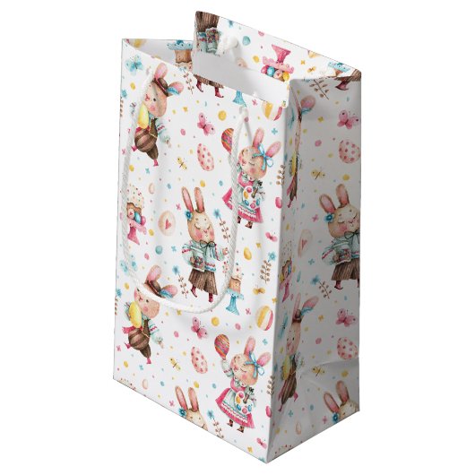 名前、かわいいフェスティバルイースターバニーズパターン スモールペーパーバッグ (裏面アングル)