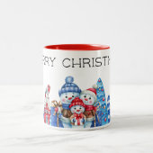 名前、かわいい雪だるまファミリーメリークリスマス11oz ツートーンマグカップ (中央)