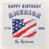 名前 || アメリカ生誕おめでとう アメリカ国旗風デザイン ガラスコースター (正面)