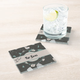 名前、アーストーンと緑テラゾパターンオン ガラスコースター