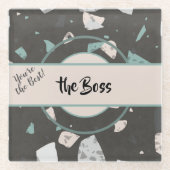 名前、アーストーンと緑テラゾパターンオン ガラスコースター (正面)