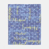 名前+イニシャルブルー少年パターン フリースブランケット (正面)