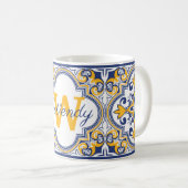 💙💛 名前+イニシャル入りアズレージョ柄 コーヒーマグカップ (正面右)