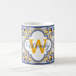 💙💛 名前+イニシャル入りアズレージョ柄 コーヒーマグカップ