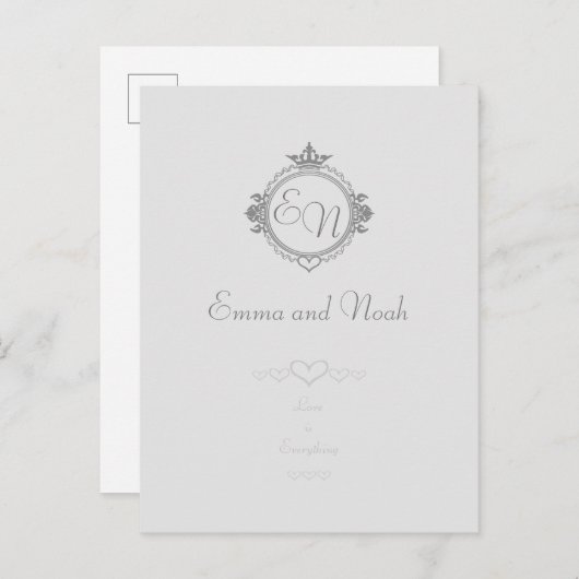 名前、イニシャル、フレーズ「Love」をカスタマイズ 案内ポストカード (正面/裏面)